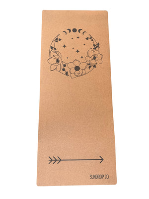 Moon Phase Flowers Kids Yoga Mat, 100% Sustainable cork and rubber children's yoga and activity mat.