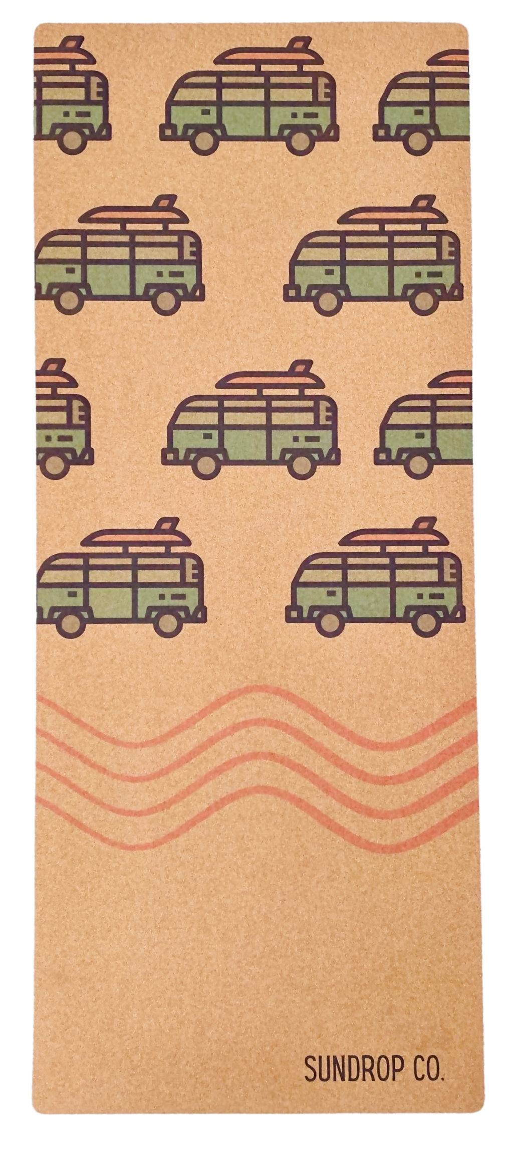 Surfs Up! Camper Van Kids Yoga Mat, 100% Sustainable cork and rubber children's yoga and activity mat.